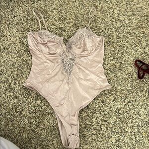 Lace Trim Satin Bodysuit